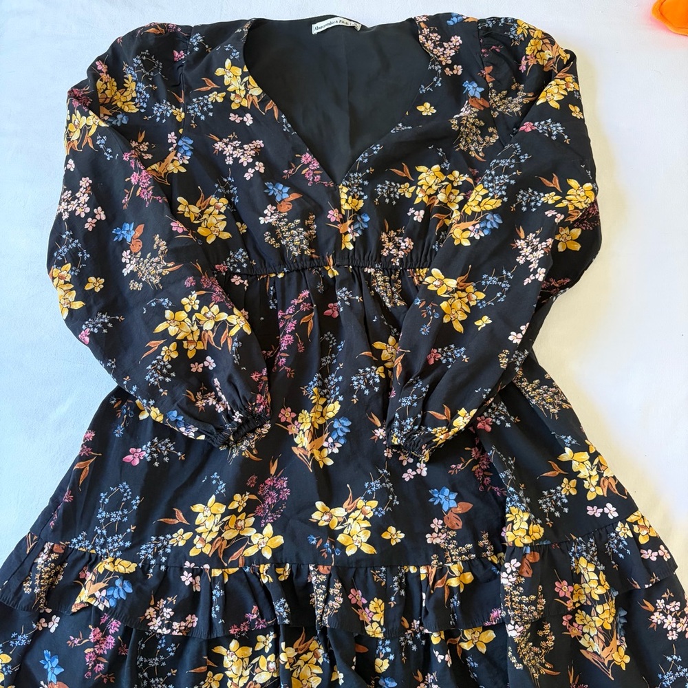 Abercrombie & Fitch Black Floral Long Sleeve Dress